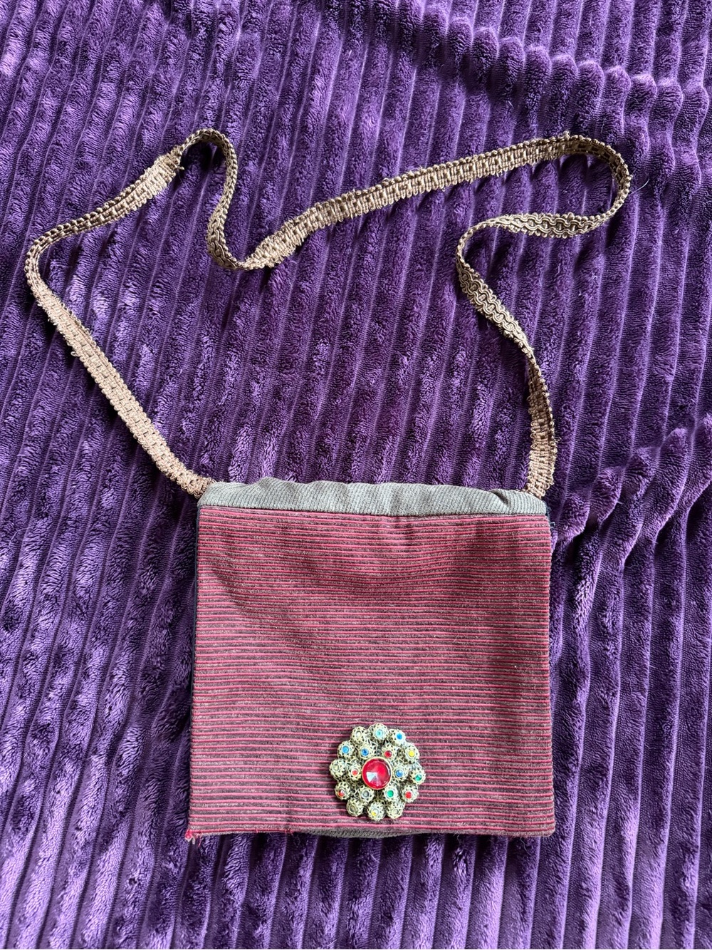 Handmade Women’s Crossbody Bag with Decorative Brooch